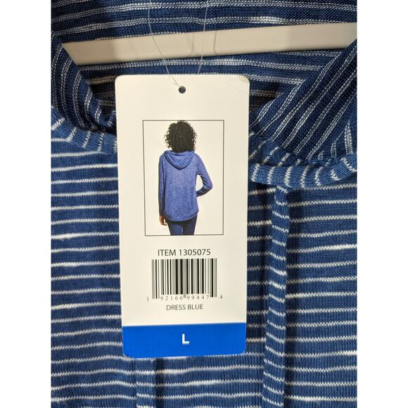 Weatherproof Vintage Slub Hoodie Blue Stripe L Hi Low Stretchy Kangaroo Pocket - Picture 6 of 10